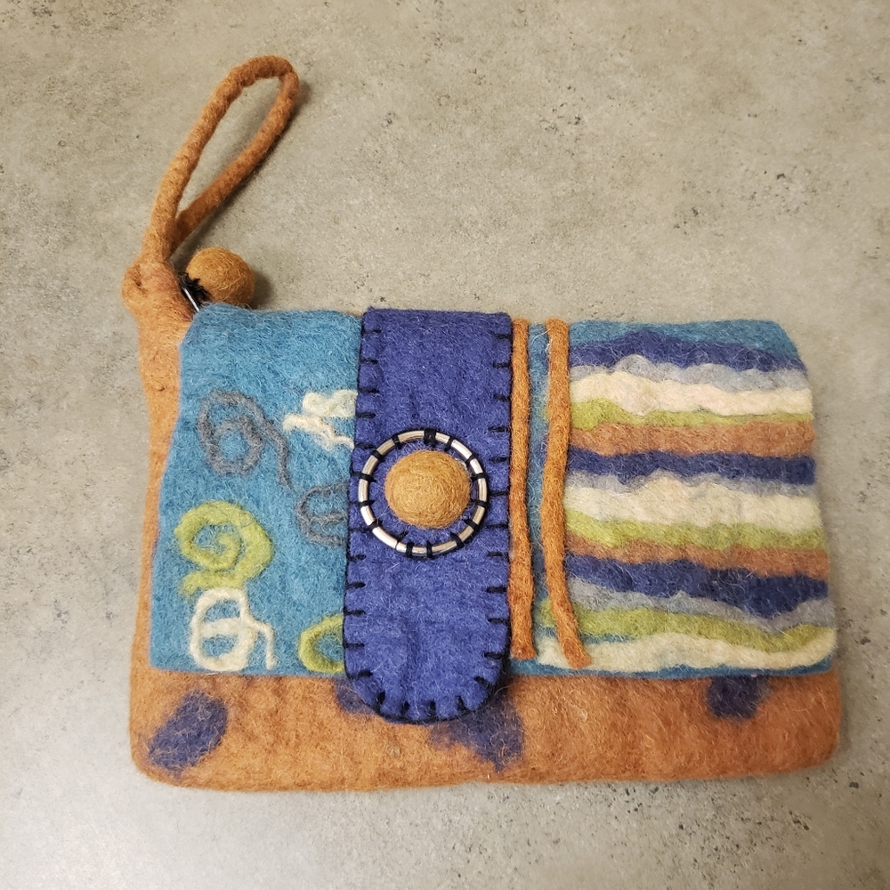 Rising Tide Felted Wool Wristlet. Made in Nepal